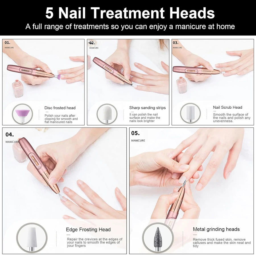 WEGOTTA Rechargeable Electric Nail File – Portable Nail Drill for Beginners, Home Manicure Tool