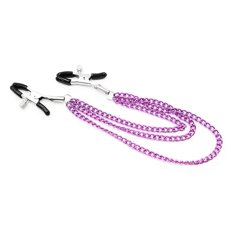 Metal Chain Nipple Clamps - Adult BDSM Sensation Clips for Couples’ Intimate Play