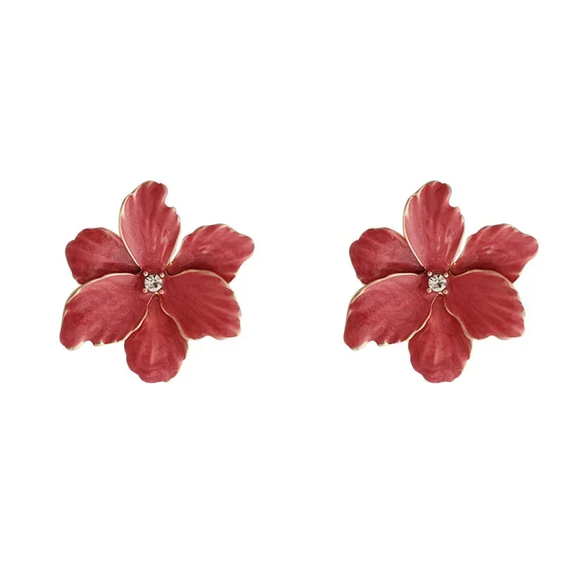 Modern 925 Silver Red Flower Stud Earrings — Spring/Summer Popular Big Earrings for Women & Girls, Fashion Jewelry Gift