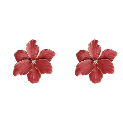 Modern 925 Silver Red Flower Stud Earrings — Spring/Summer Popular Big Earrings for Women & Girls, Fashion Jewelry Gift