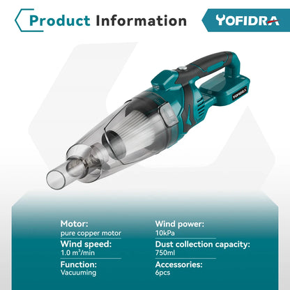 Electric Handheld Cordless Vacuum Cleaner – Wireless High-Power Portable Cleaner for Home & Car, Compatible with Makita Battery Pin