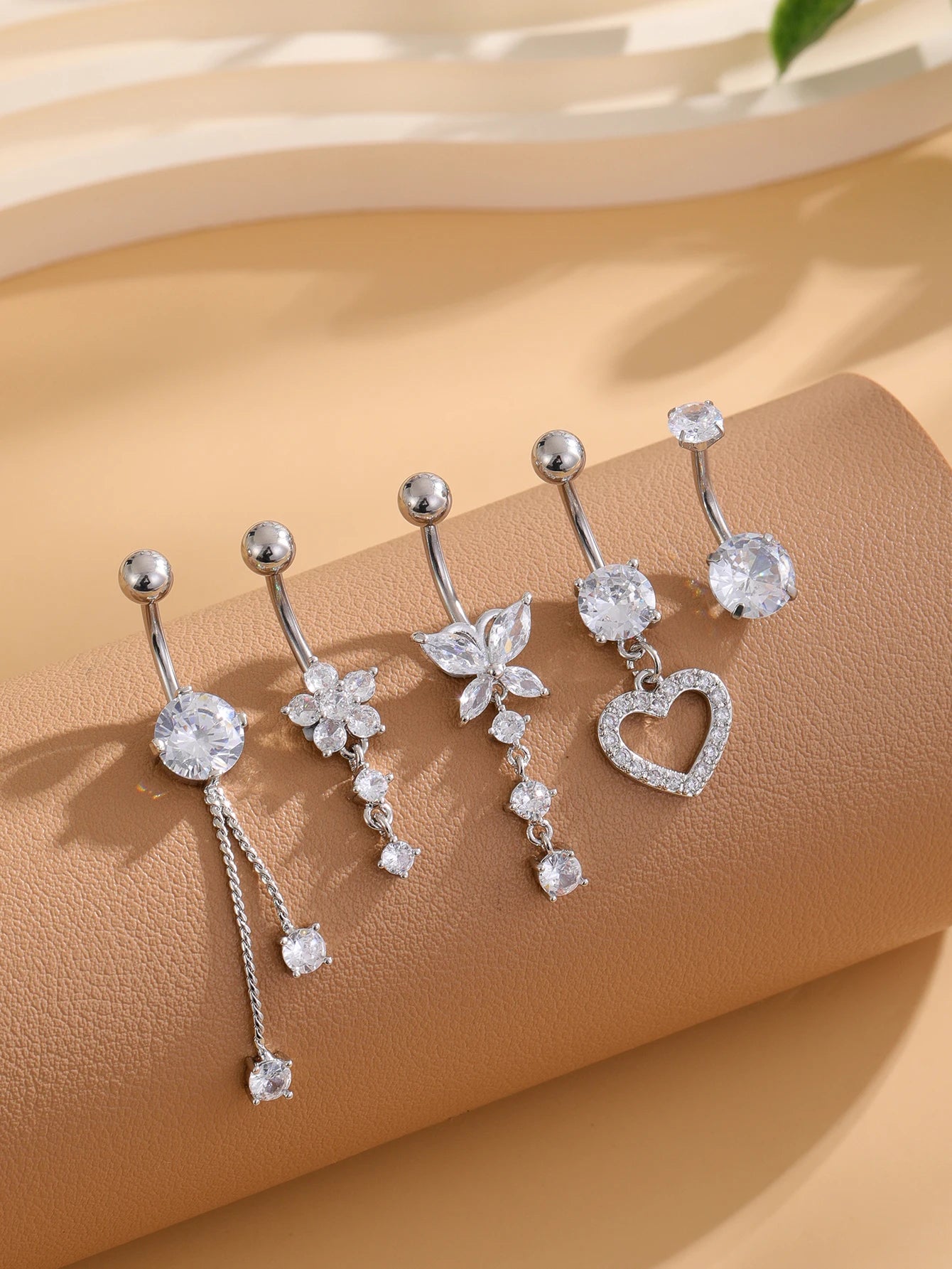 5PCS Belly Button Rings Set – 14G Butterfly & Heart Curved Navel Piercings for Women & Girls Body Jewelry