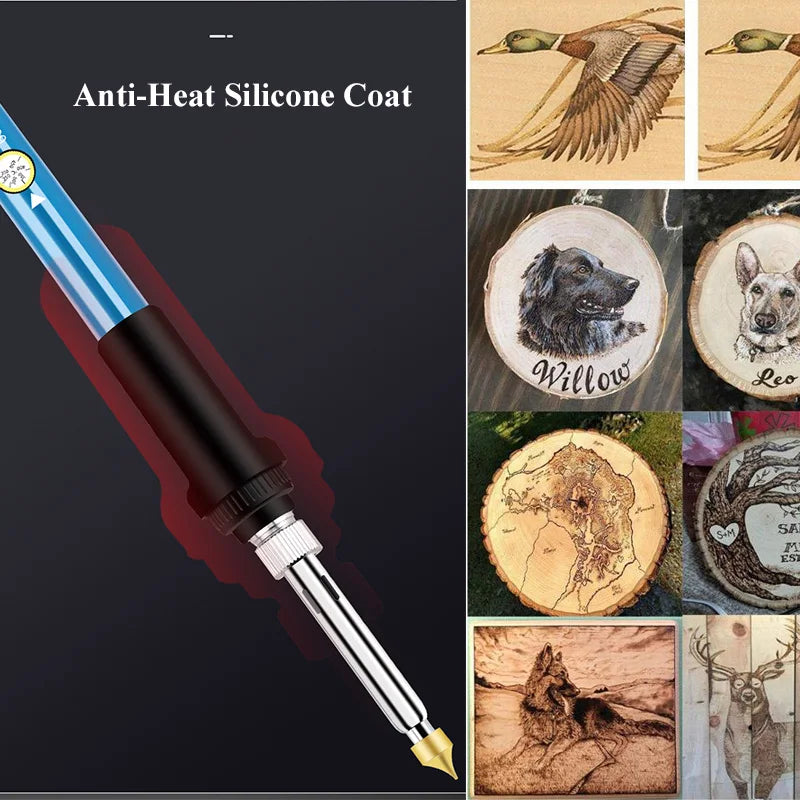 60W Electric Soldering & Pyrography Tool – Adjustable Temperature Wood Burning and Embossing Pen Set