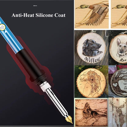 60W Electric Soldering & Pyrography Tool – Adjustable Temperature Wood Burning and Embossing Pen Set