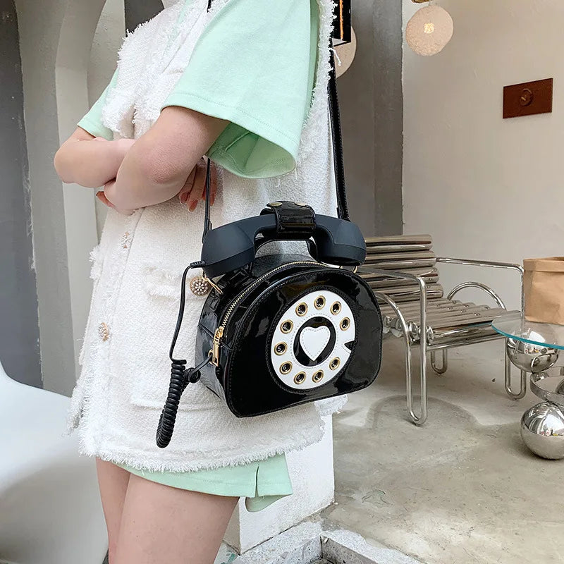 Women’s Creative Telephone-Shaped Crossbody Bag – Retro PU Leather Small Shoulder Handbag