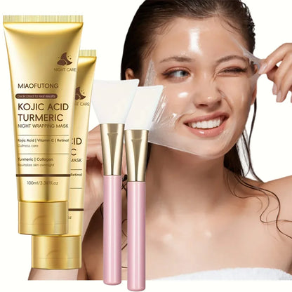 Kojic Acid Turmeric Overnight Peel-Off Mask - 100ml Hydrolyzed Collagen Brightening & Skin-Firming Korean Facial Treatment