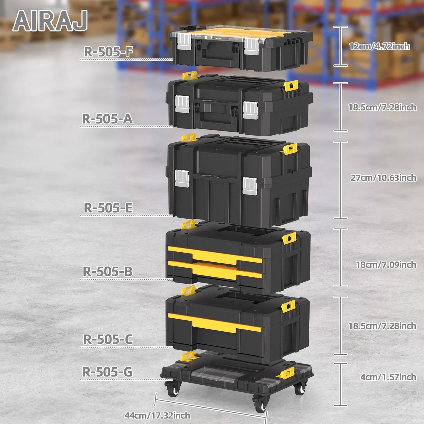 AIRAJ Stackable Modular Toolbox Set — Portable Combo ToolBox with Wheels for Space-Saving Storage & Easy Mobility
