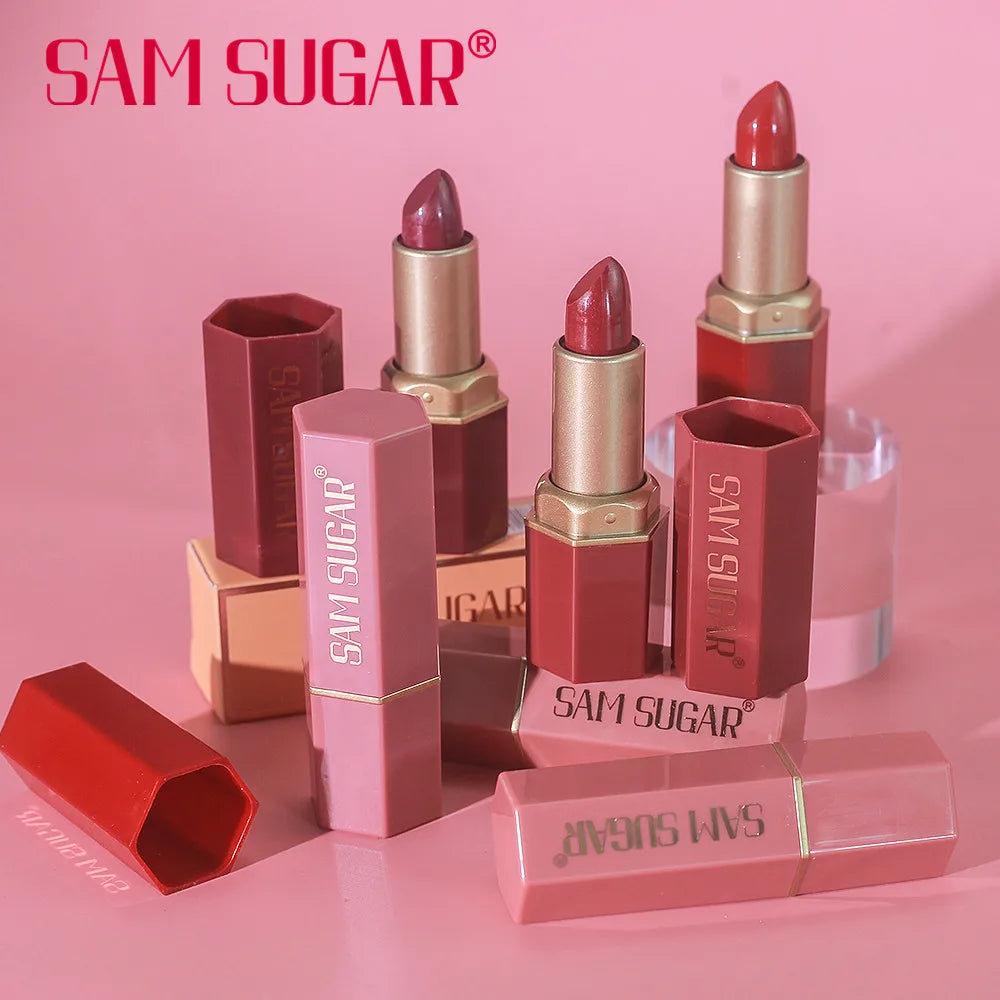 6 Colors Gold Bar Tube Lipstick – Matte, Pearlescent Glitter, Velvet Texture, Valentine's Day Gift (1PC)