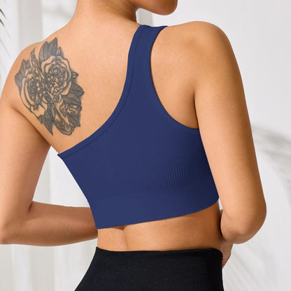 Seamless One Shoulder Yoga Sports Bra for Women – Mileegirl Ribbed Crop Top Quick Dry Gym Workout Bra