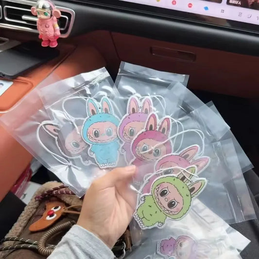 6/30/100pcs Labubu Cartoon Car Fragrance Film – Aromatherapy Incense Tablets & Rearview Mirror Pendants