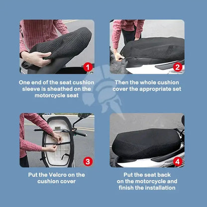 Summer Cool 3D Mesh Motorcycle Seat Cover – Breathable, Anti-Slip Scooter Cushion with Grid Protection Pad