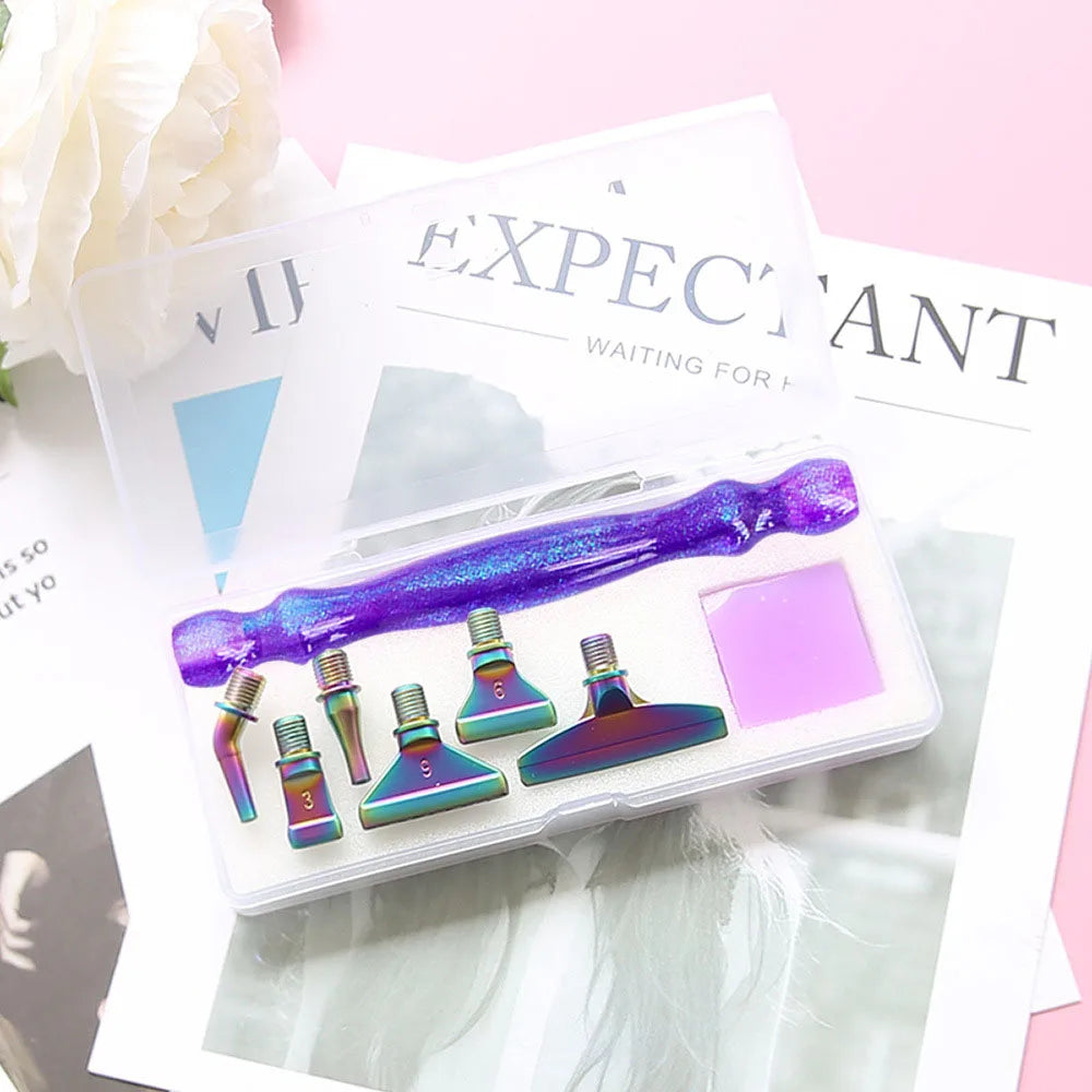 Purple 5D DIY Diamond Pen Set – Resin Tool with 6 Metal Pen Heads, Thread, and Clay for Diamond Painting