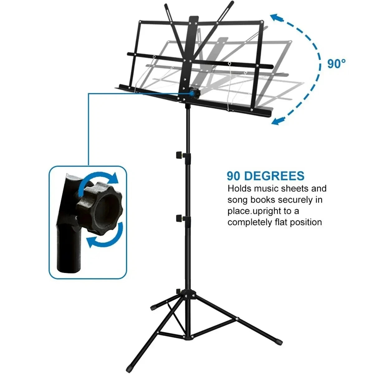 2-in-1 Folding Music Stand – Dual Use Portable Sheet Music & Desktop Book Stand, Lightweight and Adjustable