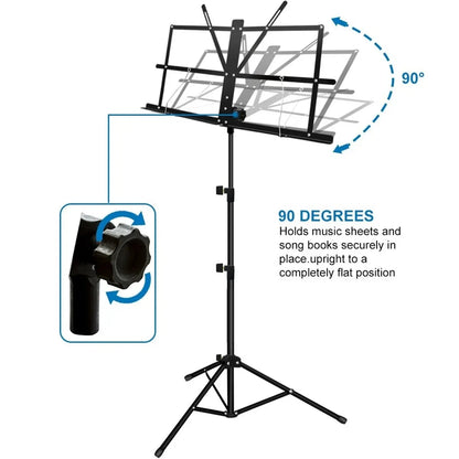 2-in-1 Folding Music Stand – Dual Use Portable Sheet Music & Desktop Book Stand, Lightweight and Adjustable
