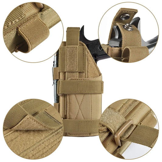 Outdoor Tactical Molle Gun Holster - Right Hand Belt Pistol Holder for Glock 17 19 1911 M9 and More