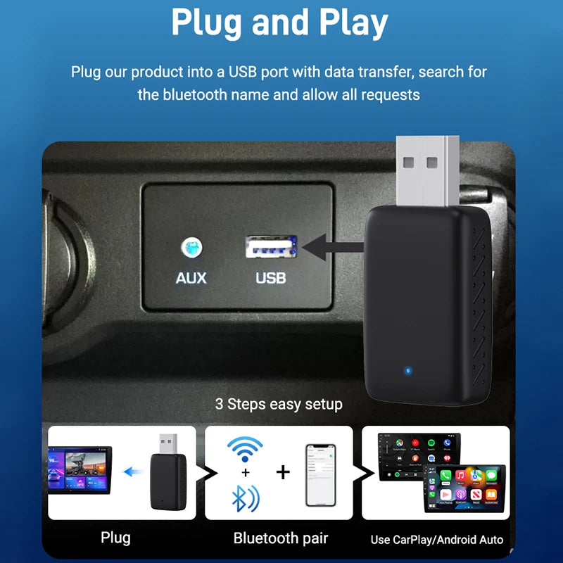 2-in-1 Wired to Wireless CarPlay & Android Auto Adapter – 5GHz WiFi Mini Dongle for 99% of Cars with Original Wired Systems