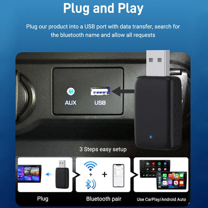 2-in-1 Wired to Wireless CarPlay & Android Auto Adapter – 5GHz WiFi Mini Dongle for 99% of Cars with Original Wired Systems