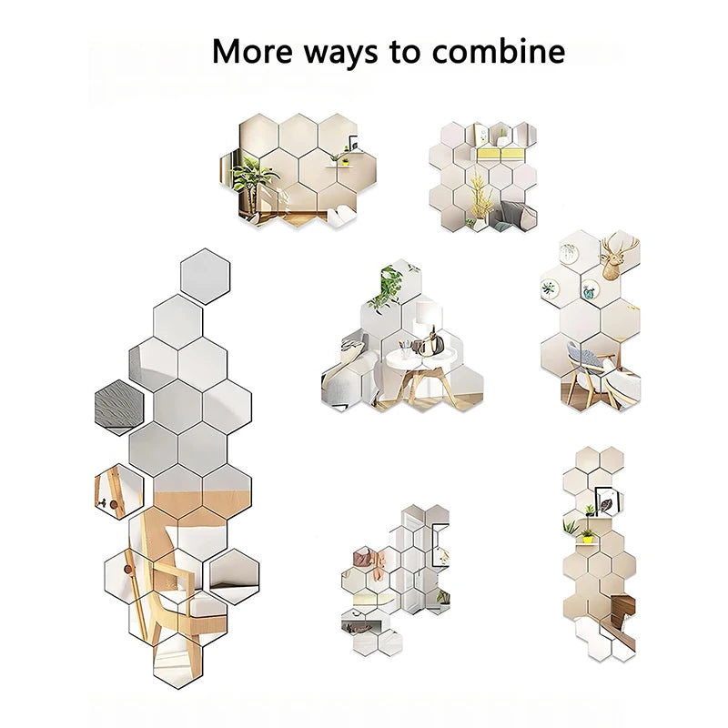 45Pcs Hexagon Mirror Wall Stickers - DIY Decorative Tiles for Home Wall Art Design