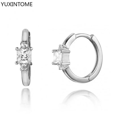 925 Sterling Silver White Zircon Hoop Earrings for Women – Fashion Geometric Crystal Silver Earrings Fine Jewelry Elegant Daily Wear Jewelry