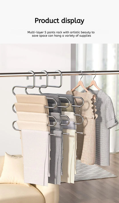 5-Layer Multi-Functional Clothes Hanger – Non-Slip Pant Storage Rack for Hanging & Organization