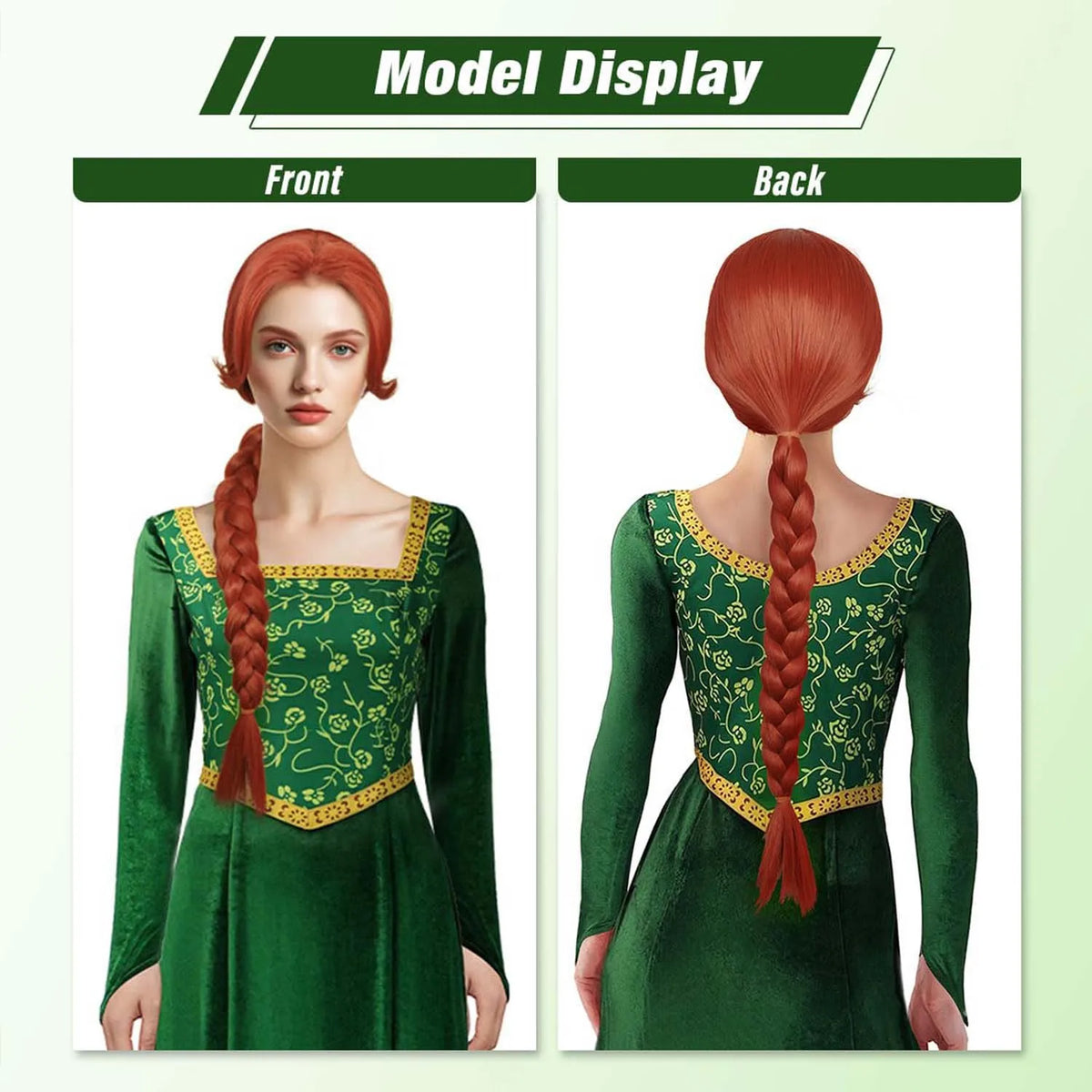 Fiona Princess Long Braided Wig - Reddish Brown Synthetic Hair for Halloween Cosplay & Parties