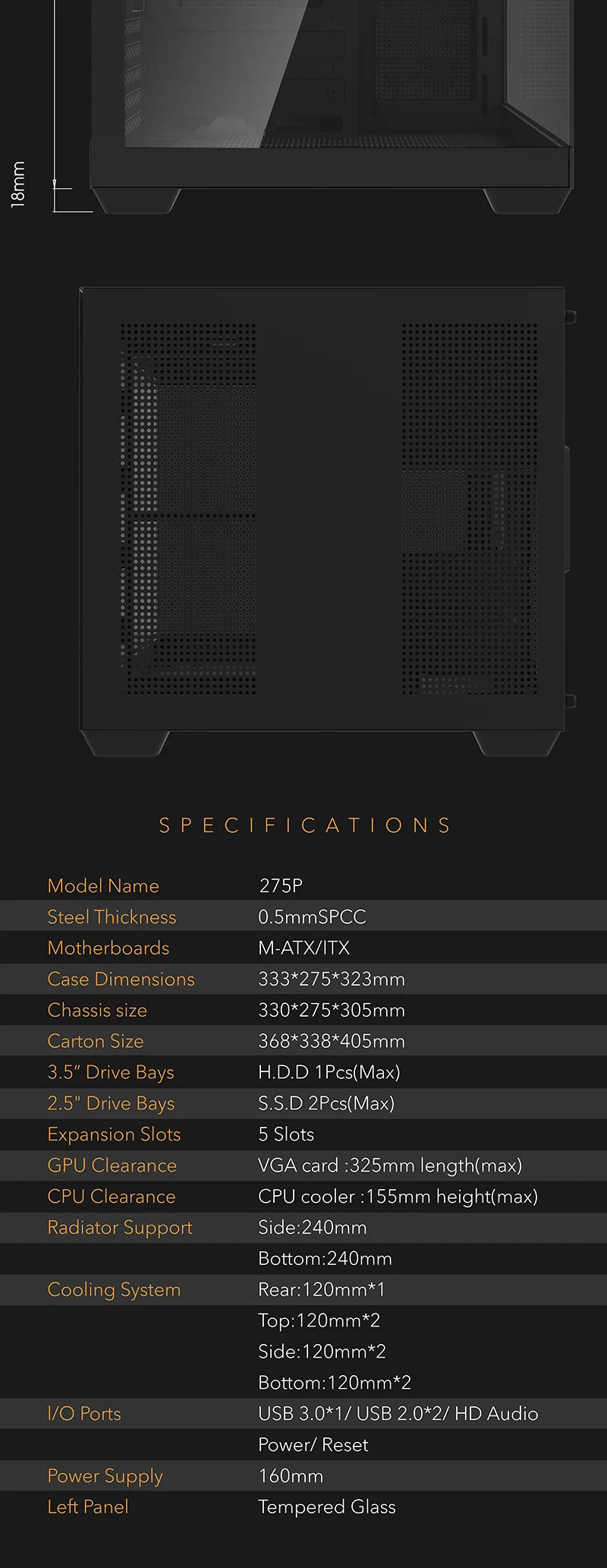 Aigo 275P Gaming PC Case — Sea View M-ATX/ITX Desktop with Double-Sided Tempered Glass