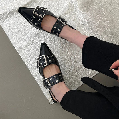 2025 Women’s Designer Flats – Luxury Buckle Slingback Sandals with Pointed Toe, Casual Mules for Ladies