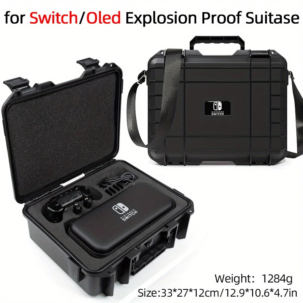 Explosion-Proof Hard EVA Suitcase for Nintendo Switch OLED - Waterproof Storage Bag with Shoulder Strap