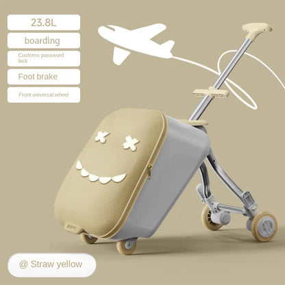 Children's Ride-On Luggage with Brake Wheels – Foldable Trolley Suitcase for Baby, Cabin Carry-On Travel Case