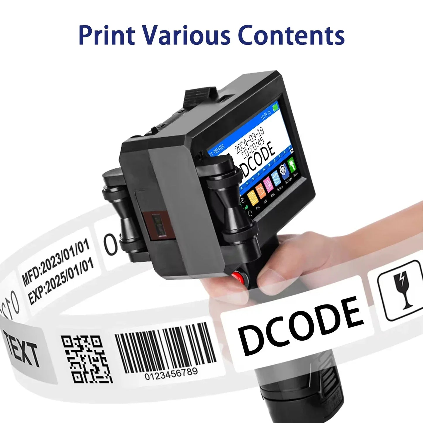 DCODE 1750PLUS Handheld Inkjet Printer – Portable 12.7/25.4mm QR Code, Barcode, Text, Date & Batch Number Printing Machine, Label Coding Device