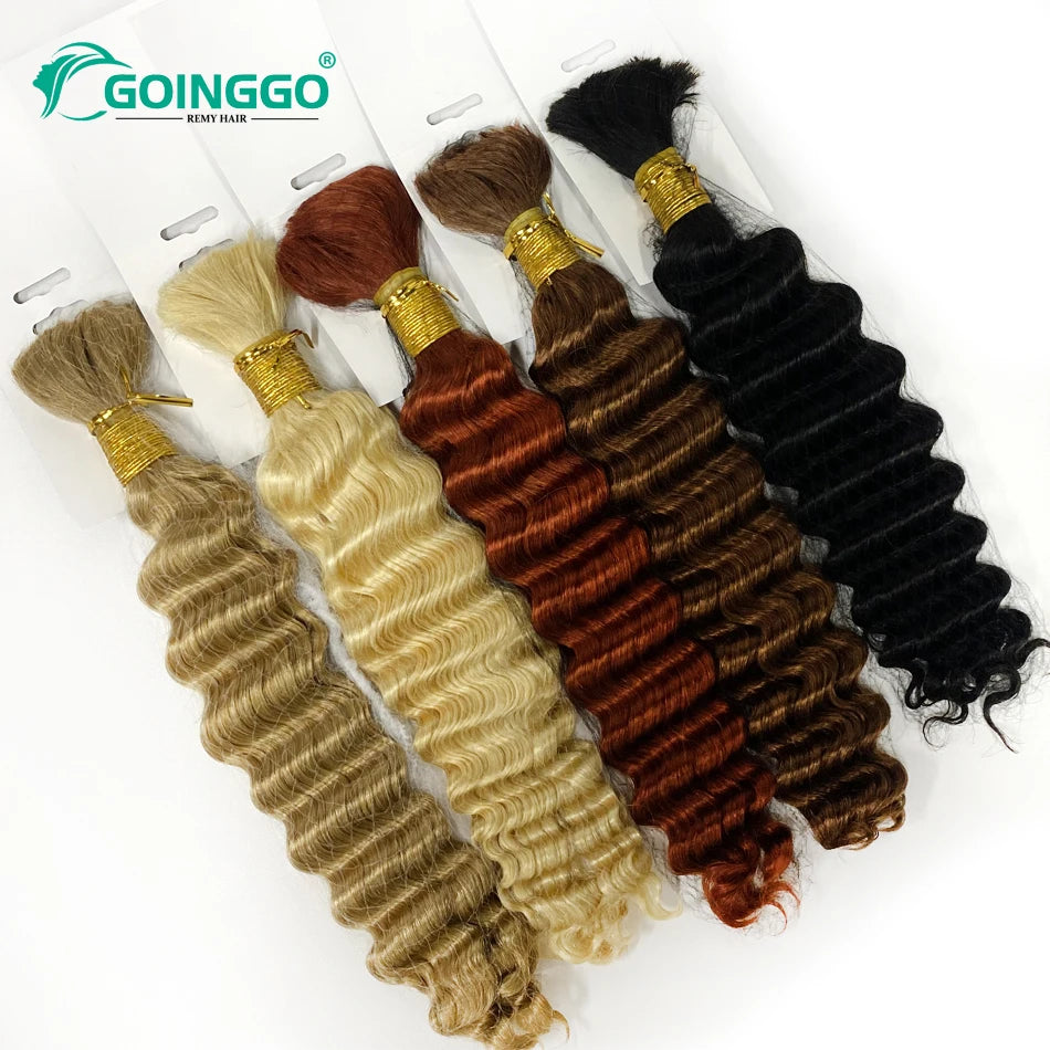 Pre-Colored Brazilian Deep Wave Bulk Human Hair - No Weft, Remy Hair Extensions, 14-28 Inch for Crochet Braids