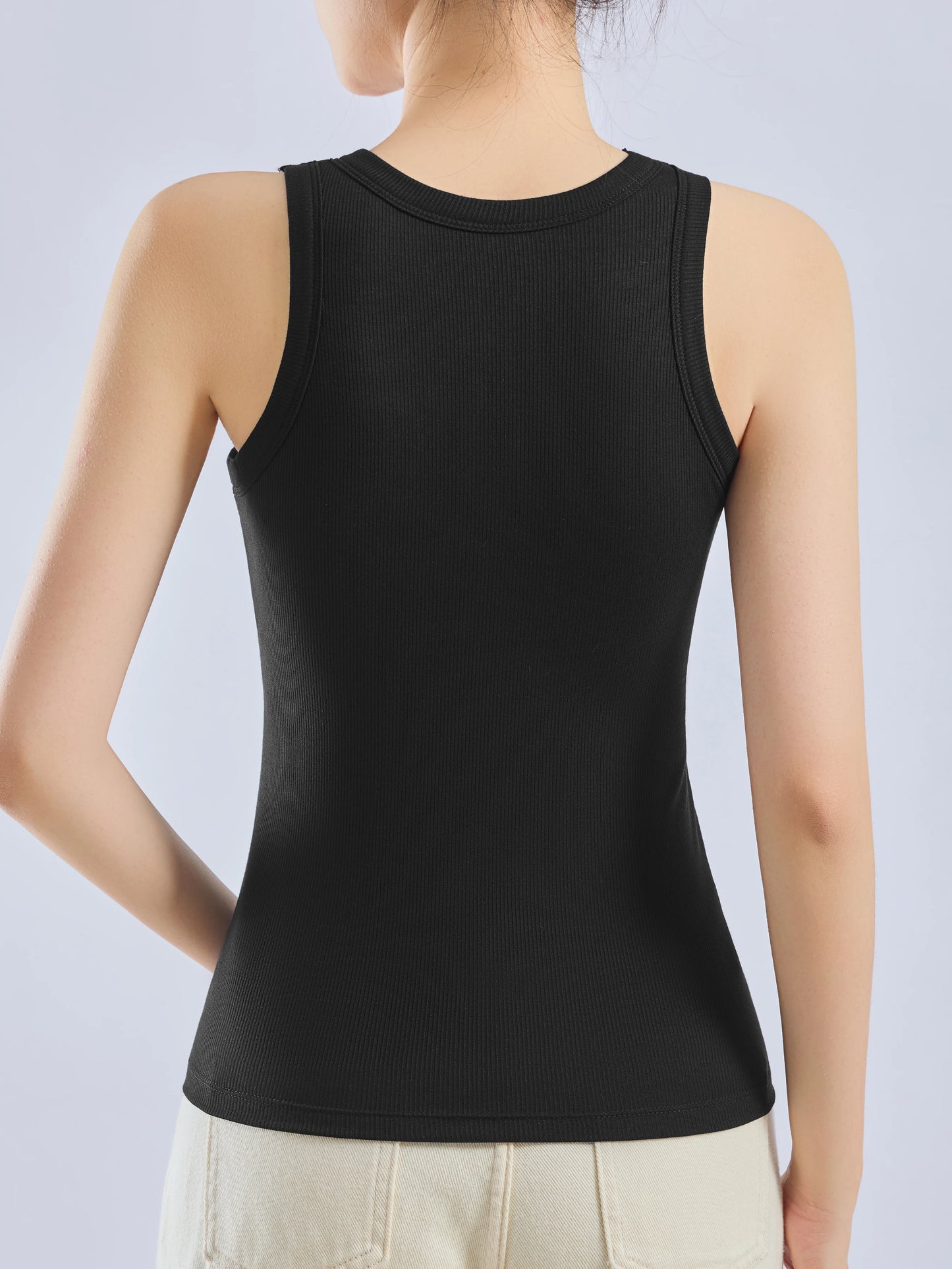 Women’s Threaded Camisole Vest – All-In-One Pure Color Top with Built-In Breast Pads, Inner & Outer Layer Bottoming Shirt