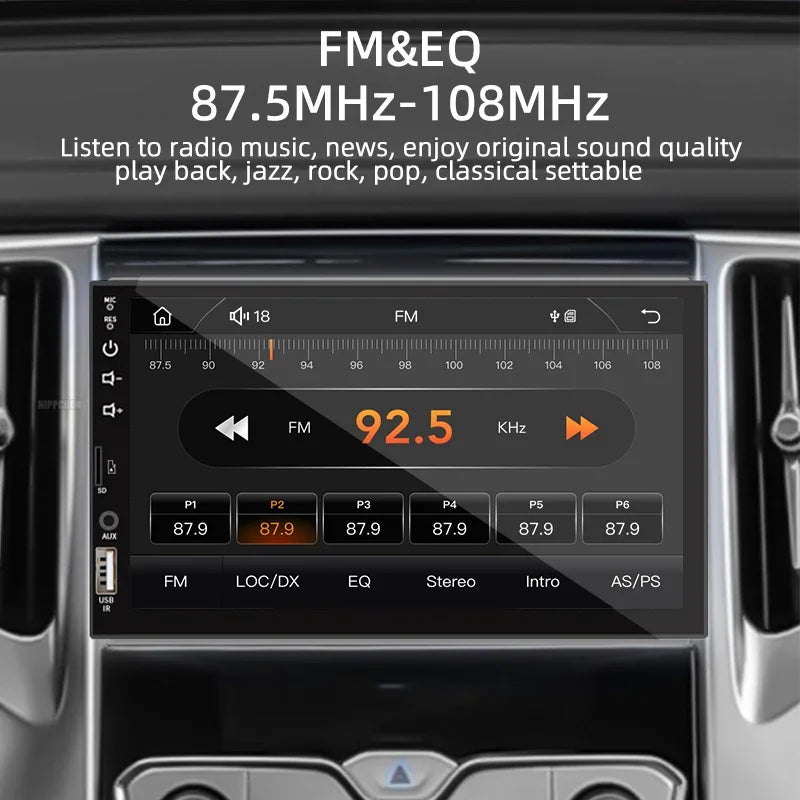 1-DIN Car Radio with 7’’ HD Touch Screen — Android Auto & CarPlay Multimedia Player, FM, AUX, Bluetooth, MirrorLink Universal Autoradio