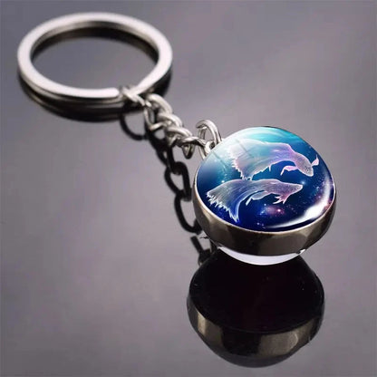 S12 Constellation Keychain – Luminous Double-Sided Zodiac Glass Ball Pendant for Men & Women