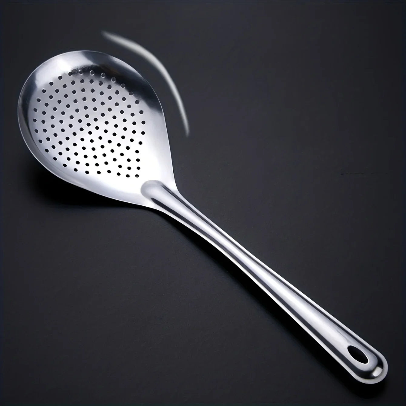201 Stainless Steel Kitchen Strainer with Wood Handle – Pepper Seasoning Colander, Sieve & Cooking Scoop Spoon
