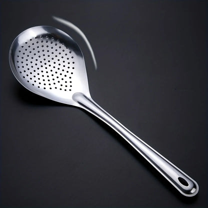201 Stainless Steel Kitchen Strainer with Wood Handle – Pepper Seasoning Colander, Sieve & Cooking Scoop Spoon