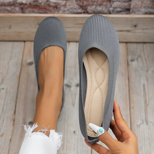 Women’s Round Toe Knit Flats – Comfortable Slip-On Ballet Shoes, Casual Office Moccasins & Plus Size Boat Shoes