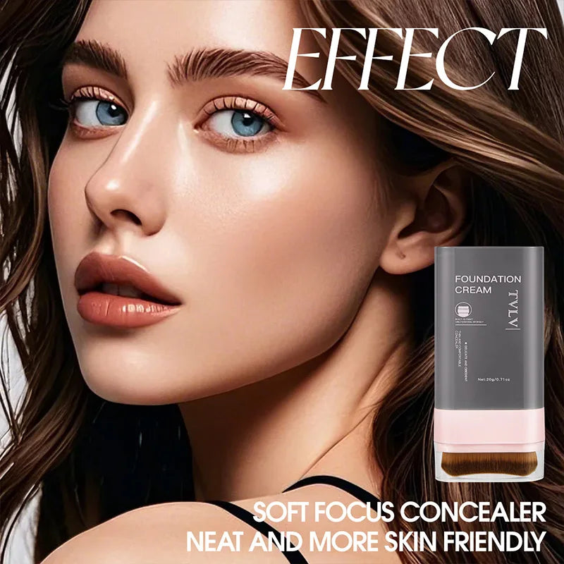 TVLV Concealing Foundation Stick — 5 Shades with Built-In Brush, Lightweight Cream Finish, Waterproof Makeup