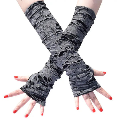 Gothic Fingerless Gloves - Unisex Stretchy Distressed Fashion Party Wear