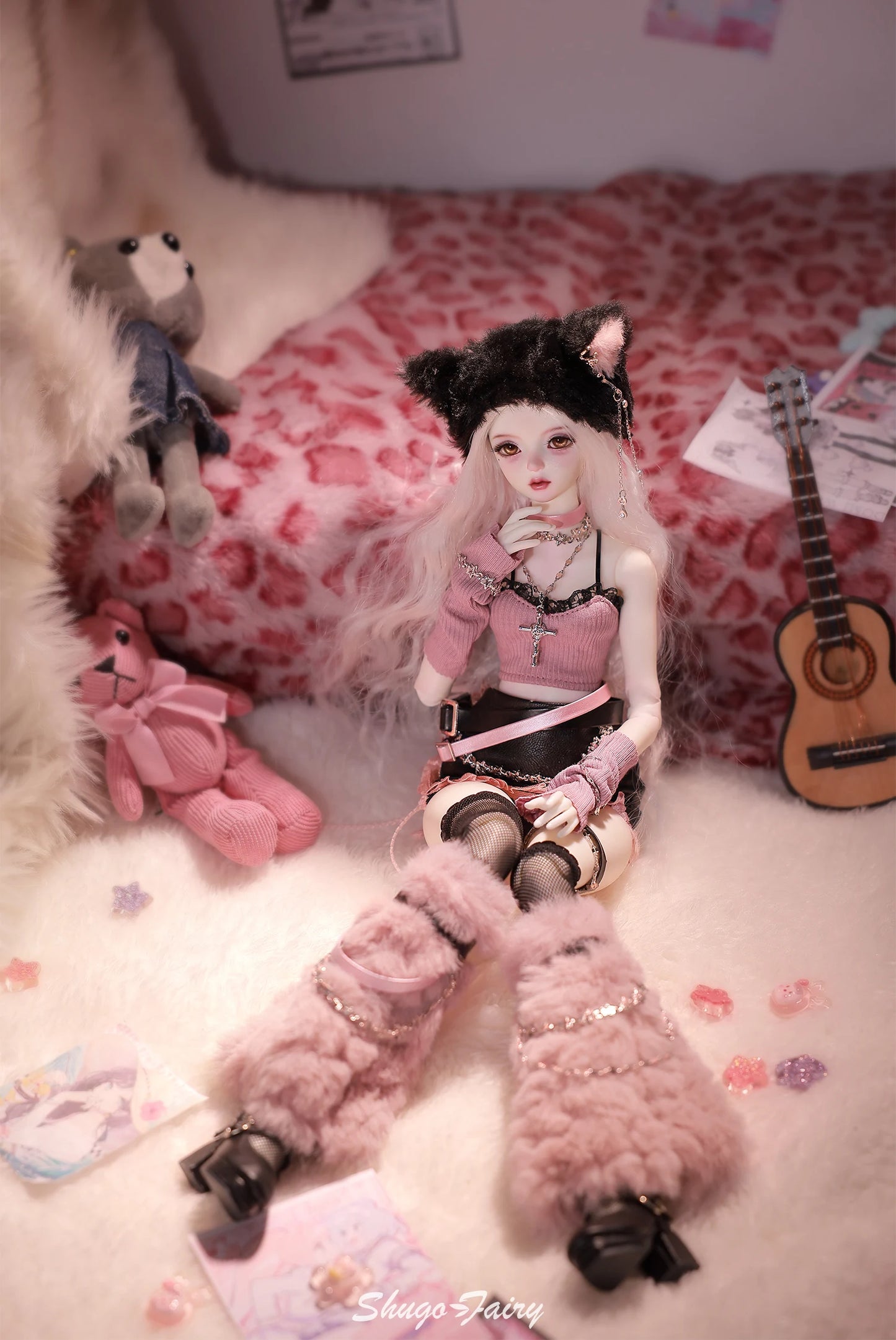 Celia N Y2K Baddie 1/4 BJD Doll – Fullset Pastel Punk Pink Cyber Style, Sweet Honey Girl ShugaFairy Collectible Figure