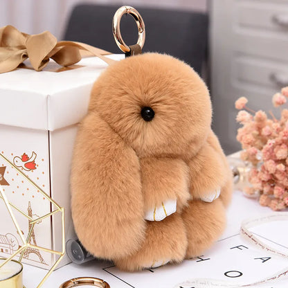 Fluffy Rabbit Fur Pompon Keychain – Cute Bunny Bag and Car Key Ring for Women and Girls