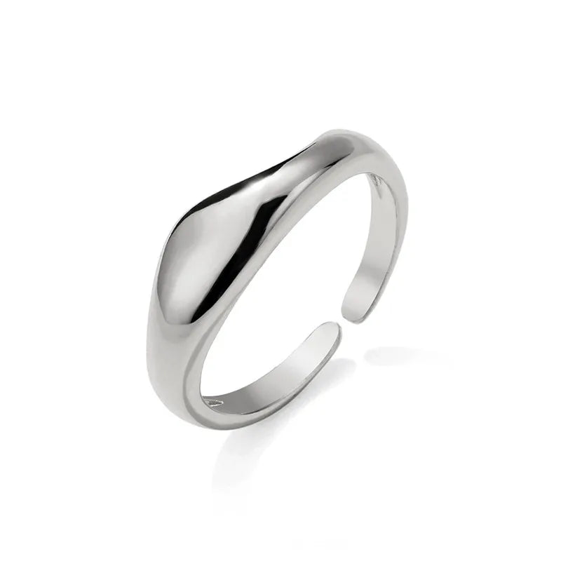 Gold & Silver Irregular Wave Ring — Handmade Geometric Adjustable Jewelry for Women