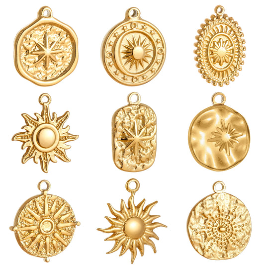 Stainless Steel Sunburst Sun Moon Star Charms Pendant – DIY Jewelry Making for Necklace, Bracelet & Earrings