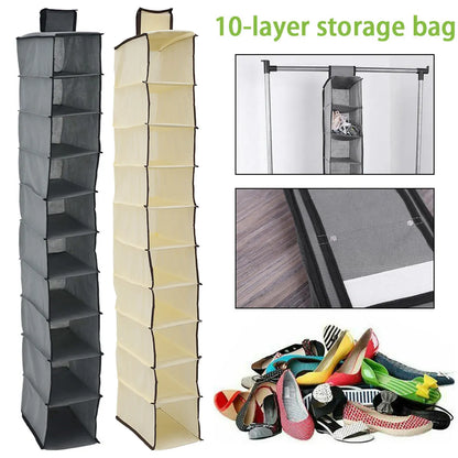 10-Layer Foldable Hanging Shoe Organizer – Non-Woven Space-Saving Shoe Rack for Home Bedroom Closet