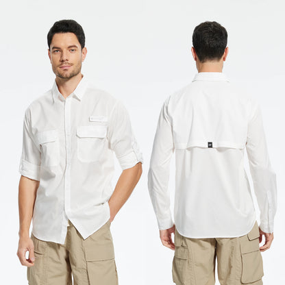 Men’s UPF 50+ Fishing Shirt - Lightweight Long Sleeve Tactical Button Down with Breathable Mesh Back