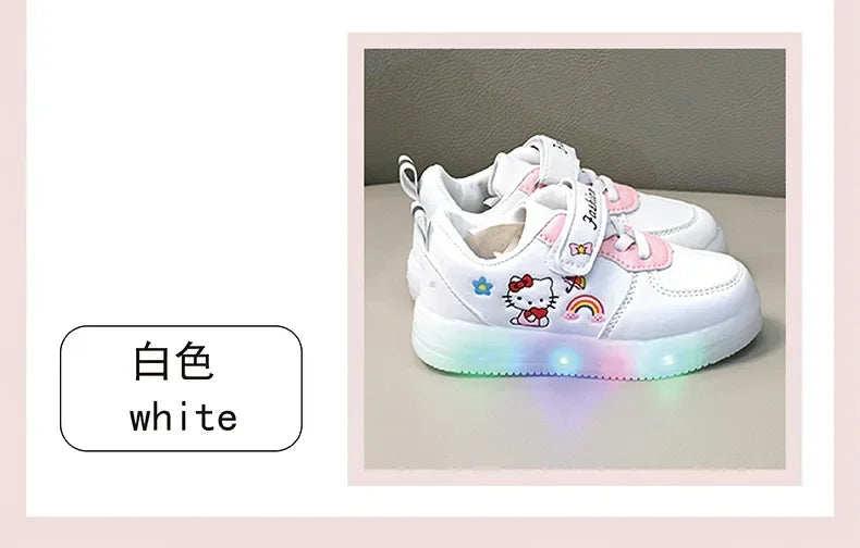 LED Kids Shoes for Girls — Cute Hello Kitty Cartoon Canvas Sneakers, Soft-Bottom Casual Shoes, Baby Girl Kawaii Footwear