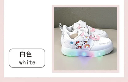 LED Kids Shoes for Girls — Cute Hello Kitty Cartoon Canvas Sneakers, Soft-Bottom Casual Shoes, Baby Girl Kawaii Footwear