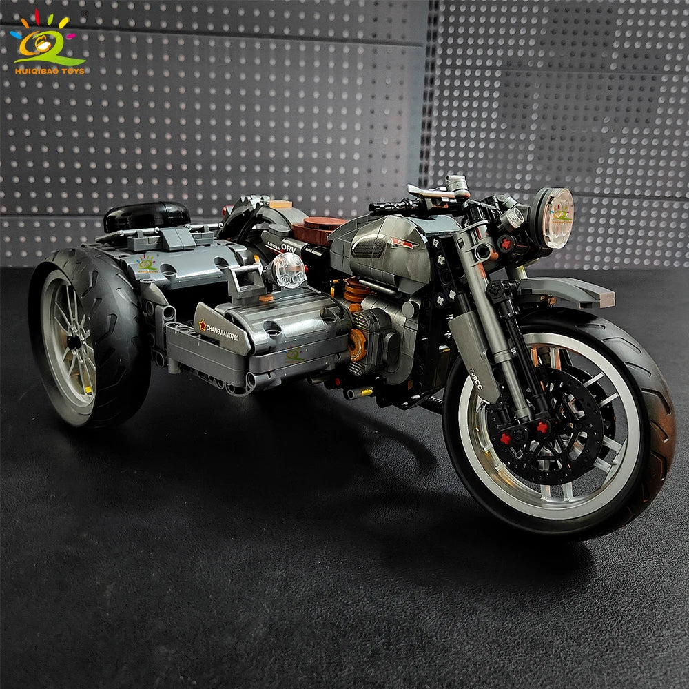 HUIQIBAO 808PCS Technical Motorcycle Building Blocks Set – City Moto Racer Model Kit Bricks Toy for Kids, Boys & Adult Collectors DIY Construction Gift
