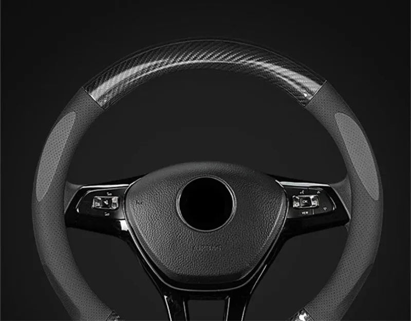 Universal Carbon Fiber Leather Steering Wheel Cover — 3D Anti-Slip, Stylish Car Accessory