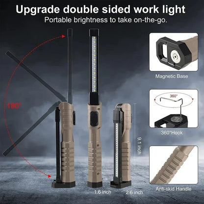 Folding COB XPE LED Work Light - Rechargeable Handheld Flashlight with SOS Strobe for Car Inspection & Emergency Use